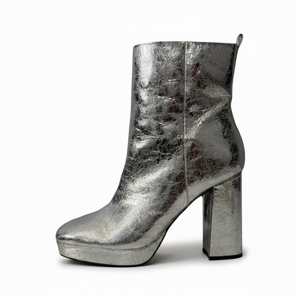 REPORT Joaquin Silver Metallic Platform Boots Women's Chunky Block Heel Sz 10 - Picture 2 of 9